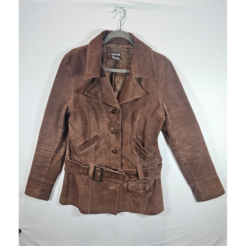 Vintage Wet Seal Suede Leather Belted Jacket Women's Large Brown Boho 90s